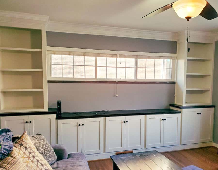 Wall Cover, Crown Molding, Shelving. Cabnietry 